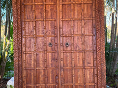 Authentic Balinese Teak Doors in Frame - Hand Carved Recycled Teak Bali Doors