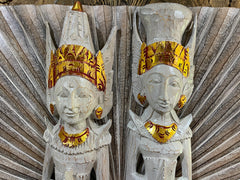 NEW Balinese Hindu Rama & Shinta Wood Carved Wall Sculptures - BALI Wall Art 1m