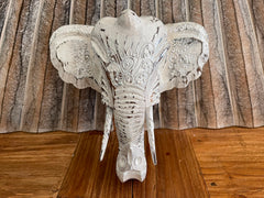 NEW Balinese Hand Carved Wooden Elephant Head Wall Art - Bali Elephant Art Small