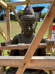 Hand Carved Greenstone Balinese Buddha Statue w/Batik Cloak - Bali Buddha Statue