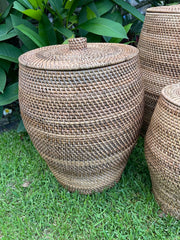 Balinese Hand Woven Rattan Laundry Basket w/Lid - 3 Sizes - Clothes Basket