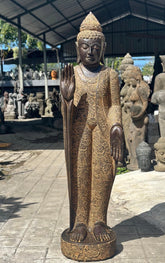 Balinese Master Carved LAVA Stone Buddha Statue w/Batik Cloak - RARE PIECE!!