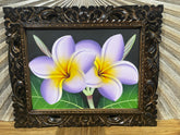 Balinese Canvas Frangipani Painting w/Bali Carved Frame - Frangipani Painting