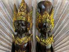 NEW Balinese Hindu Rama & Shinta Wood Carved Wall Sculptures - BALI Wall Art 1m