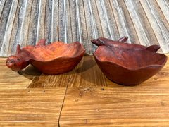 NEW Balinese Hand Carved Suar Wood Dolphin Bowl - Bali Carved Dolphin Bowl 20cm