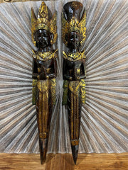 NEW Balinese Hindu Rama & Shinta Wood Carved Wall Sculptures - BALI Wall Art 1m