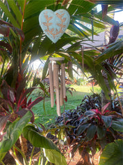 Balinese Wood / Bamboo Love Heart Wind Chime - Bali Heart Style Wind Chime AQUA