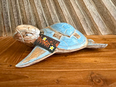 Balinese Hand Carved & Crafted Wooden Turtle w/Baby Sculpture - Bali Turtle Art