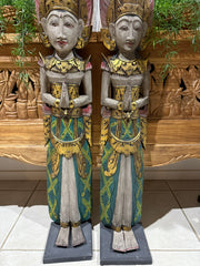 NEW Balinese Hand Carved Wooden Rama & Shinta Sculptures - Set of 2 1m tall