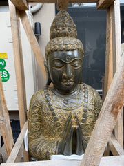 Balinese Master Carved LAVA Stone Buddha Statue w/Batik Cloak
