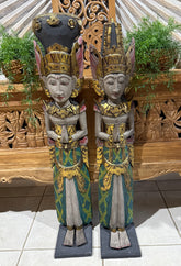 NEW Balinese Hand Carved Wooden Rama & Shinta Sculptures - Set of 2 1m tall