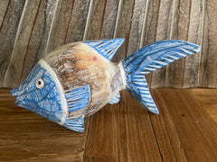 NEW Balinese Hand Carved Wooden Set 3 Fish Family Sculptures - Bali Gold Fish