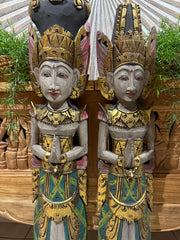 NEW Balinese Hand Carved Wooden Rama & Shinta Sculptures - Set of 2 1m tall