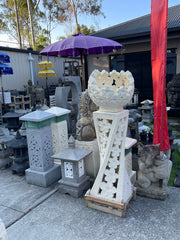 Balinese Frangipani Bowl / Ball on Pillar - Bali Garden Art - Balinese Feature Sculpture