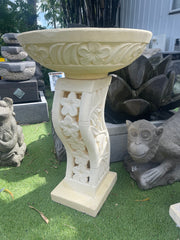 Balinese S Shape Base Frangipani Bird Bath - Bali Garden Art - Bali Bird Bath