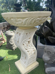 Balinese S Shape Base Frangipani Bird Bath - Bali Garden Art - Bali Bird Bath