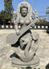 NEW Balinese Master Carved LAVA Stone Saraswati Statue - RARE PIECE!! Bali Art