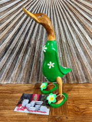 NEW Balinese Hand Carved Wooden L Flower Duck - Bali Rice Paddy Duck