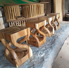 NEW Balinese Hand Crafted Suar Wood Stool or Side Table - Bali Furniture