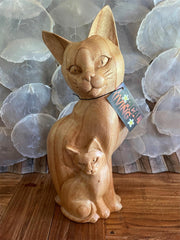 NEW Balinese Hand Carved Wooden Cat Sculpture - Wooden Cat Sculpture