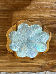 Balinese Hand Crafted Teak & Capiz Shell Flower Shaped Bowl - Bali Bowl
