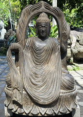 Balinese Master Carved LAVA Stone Buddha Statue w/Draped Cloak - RARE PIECE!!