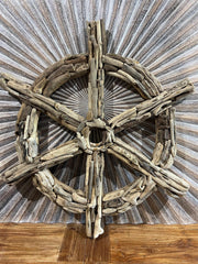 Bali Handmade Driftwood Ships Steering Wheel - Bali Nautical Wall Art