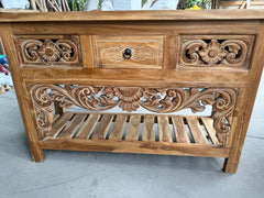 Beautifully Hand Carved TEAK WOOD BALINESE Console Table - Bali Carved Console