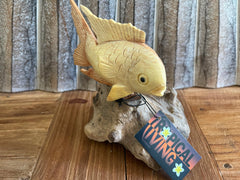 NEW Balinese Hand Carved & Crafted Suar Wood Gold Fish Sculpture - Bali Carving