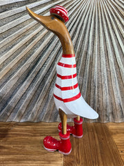 NEW Balinese Hand Carved Wooden L Striped Duck - Bali Rice Paddy Duck