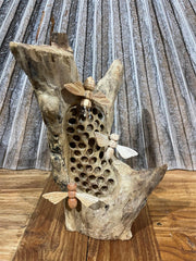 Balinese Hand Carved Teak Wood Bee's on Hive Sculptures - Wooden Bee Sculpture