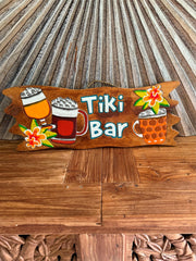 Hand Crafted TIKI BAR Sign w/Beer Glass - Tropical Island Bali Bar Sign