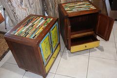 Balinese Teak Cabinet w/Mosaic Timber Top - Quality Bali Recycled Teak Cabinet