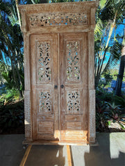 Authentic Balinese Teak Doors in Frame - Hand Carved Recycled Teak Bali Doors