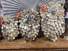 NEW Bali Handmade Driftwood Owl Wall Decor 3 Sizes - Bali Driftwood Wall Art
