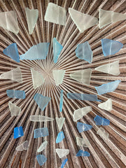 Balinese Sea Glass w/Wood Top Windchime / Mobile - Glass Chime Decor Hanger