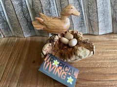 Balinese Hand Carved & Crafted Suar Wood Duck w/Nest Sculpture - Bali Carving