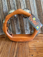 New Bali Wooden Tambourine - Hand Crafted Bali 6 Jingle Hexagonal Tambourine