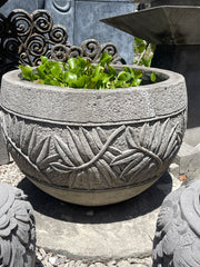 NEW Balinese Carved Concrete / Paras Pot - Bali Bamboo Carving FEATURE POT