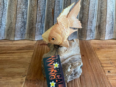 NEW Balinese Hand Carved & Crafted Suar Wood Gold Fish Sculpture - Bali Carving