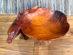 NEW Balinese Hand Carved Suar Wood Dolphin Bowl - Bali Carved Dolphin Bowl 30cm