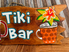 Hand Crafted TIKI BAR Sign w/Beer Glass - Tropical Island Bali Bar Sign