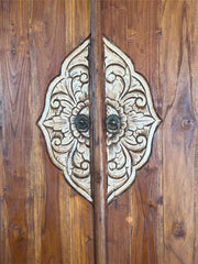 Authentic Balinese Teak Doors in Frame - Hand Carved Recycled Teak Bali Doors