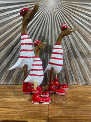 NEW Balinese Hand Carved Wooden M Striped Duck - Bali Rice Paddy Duck