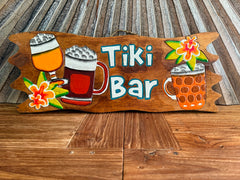 Hand Crafted TIKI BAR Sign w/Beer Glass - Tropical Island Bali Bar Sign