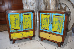 Balinese Teak Cabinet w/Mosaic Timber Top - Quality Bali Recycled Teak Cabinet