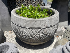 NEW Balinese Carved Concrete / Paras Pot - Bali Bamboo Carving FEATURE POT