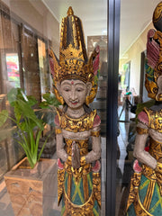 NEW Balinese Hand Carved Wood Rama & Shinta Sculptures 1.5m Tall - Set of 2
