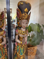 NEW Balinese Hand Carved Wood Rama & Shinta Sculptures 1.5m Tall - Set of 2