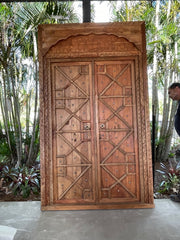Authentic Balinese Teak Doors in Frame - Hand Carved Recycled Teak Bali Doors